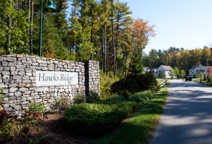 hawks ridge sign next to living community