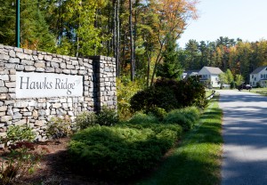 hawks ridge sign next to living community