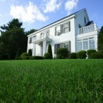 home with manicured lawn