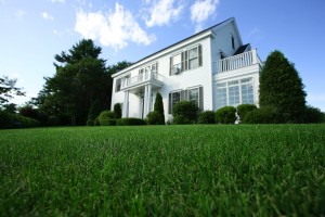 home with manicured lawn